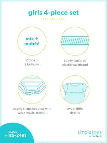 Miniatura 3 de Simple Joys by Carter's Baby Girls' 4-Piece Bodysuit