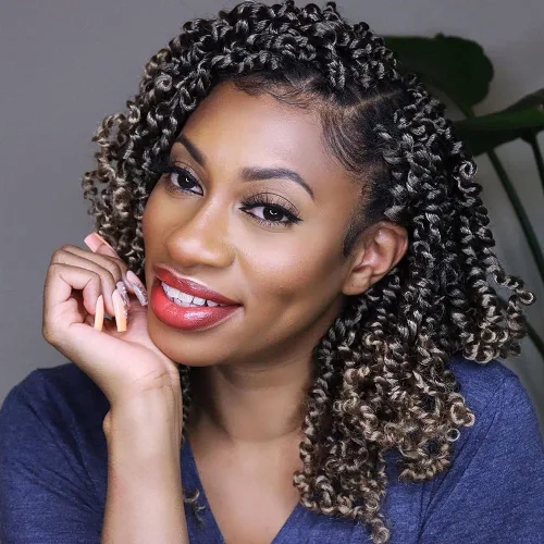 Miniatura 14 de 8 paquetes de extensiones de cabello sintético pretrenzado y prerrizado de ganchillo de 14 pulgadas, con rizos de pasión, para mujeres negras