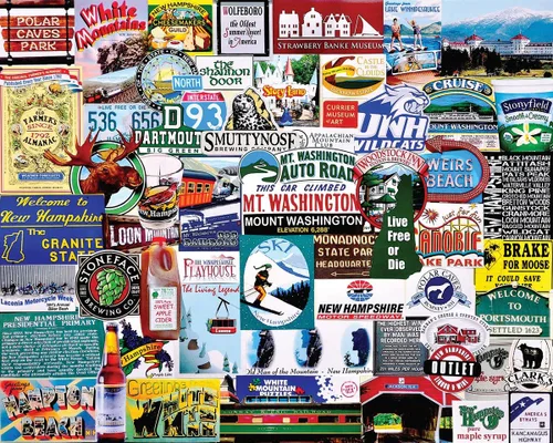 White Mountain Rompecabezas de 1000 piezas de iconos estatales, collage con piezas grandes para adultos y familia, 24 x 30 pulgadas, I Love New