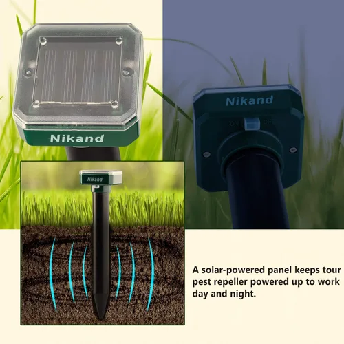 Miniatura 8 de NIKAND Repelente solar ultrasónico de topos, paquete de 4 unidades disuasorias para exteriores, tapón de topos para césped, jardín, patio, hogar