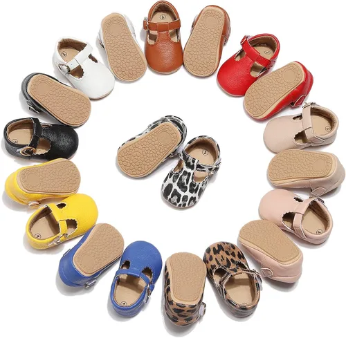 Miniatura 5 de HONGTEYA Zapatos planos Mary Jane antideslizantes para niños pequeños primeros caminantes, suela suave, zapatos de cuna de piel sintética, zapatos