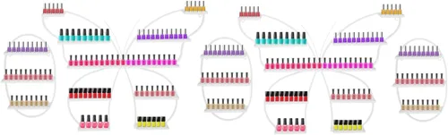 Miniatura 12 de Estante de almacenamiento de esmalte de uñas de metal para montar en pared, organizador de esmalte de uñas triangular de 5 niveles, soporte