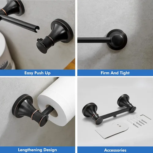 Miniatura 8 de RUMOSE Portarrollos de papel higiénico para baño, mango de tejido pivotante flexible en la pared, bronce aceitado frotado a prueba de óxido, acero