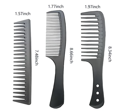 Miniatura 3 de 3 peines antiestáticos de fibra de carbono, resistentes al calor, peine fino y de dientes anchos para hombres y mujeres, profesionales