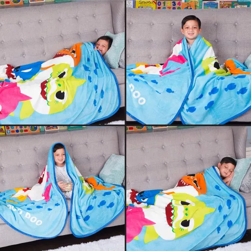 Miniatura 5 de Franco Ropa de cama para niños, manta de felpa súper suave, 62 x 90 pulgadas, Baby Shark Tiburón bebé