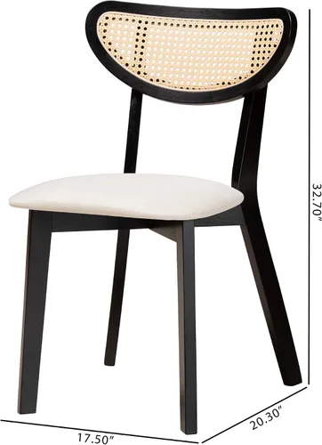 Miniatura 3 de Baxton Studio Dannell Mid-Century - Juego de sillas de comedor de 2 piezas de tela crema y madera con acabado negro