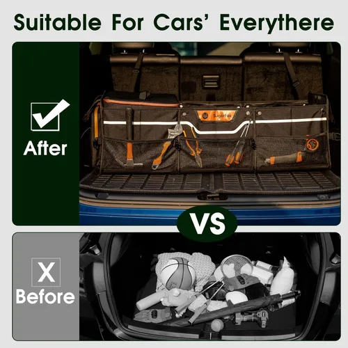 Miniatura 7 de SugarFox Organizador de maletero para coche todoterreno, organizador de cajuela impermeable resistente, organizador de coche plegable y colapsable