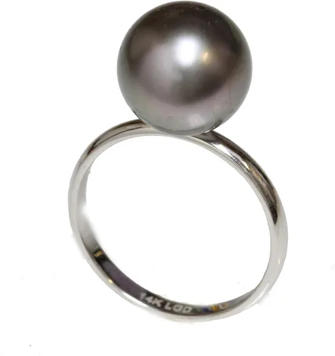 Anillo solitario de perlas cultivadas de Tahití, oro blanco de 14 quilates, regalo para mujer