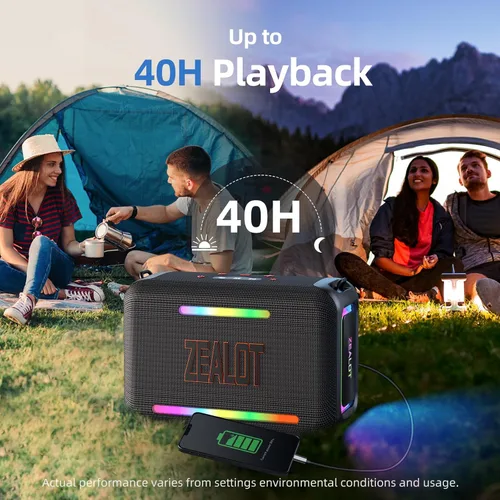 Miniatura 5 de ZEALOT Altavoz Bluetooth de 120 W RMS (pico de 150 W), altavoces inalámbricos portátiles IPX6, resistente al agua, altavoz de subwoofer Bluetooth