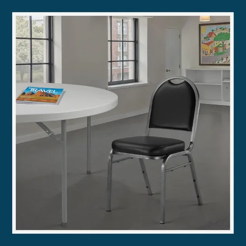 Miniatura 10 de OEF Furnishings OEF9210-SV/2 Silla apilable de grado comercial para banquetes (vinilo negro, marco recubierto de polvo plateado, paquete de 2)