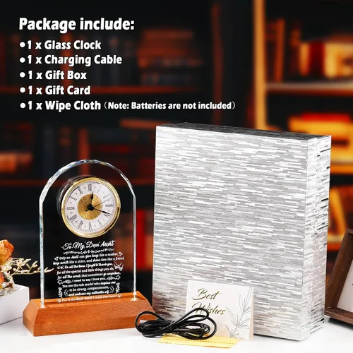 Miniatura 7 de Arikyrist Regalos para Tía de Sobrina y Sobrino con Base de Madera con Luz, Reloj de Cristal Significativo para Tía, Regalos de Cumpleaños, Regalos