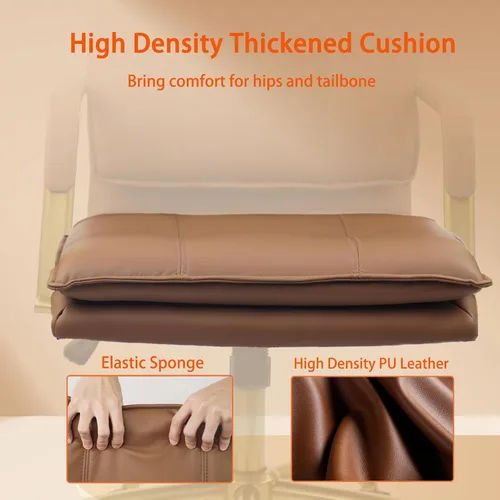 Miniatura 5 de CLATINA Sillas de Escritorio de Cuero para Oficina en Casa, Silla Giratoria de Respaldo Medio para Computadora con Patas y Brazos Dorados, Cómoda