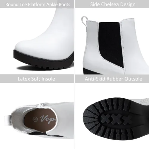 Miniatura 4 de Vepose Botines de moda para mujer, tacón bajo grueso, plataforma Chelsea para mujer