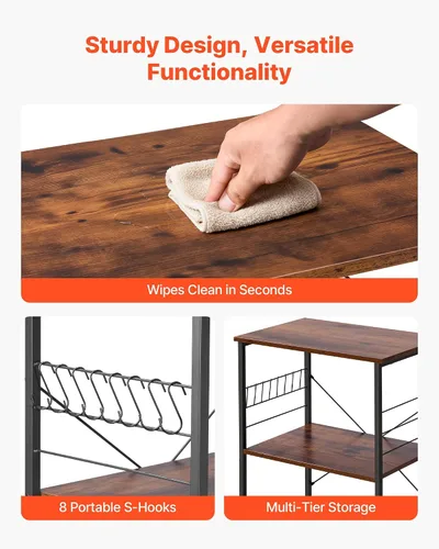 Miniatura 6 de VEVOR Carrito de cocina utilitario de 3 niveles y 23.7 pulgadas, soporte para microondas, estante de almacenamiento resistente, carrito de servicio