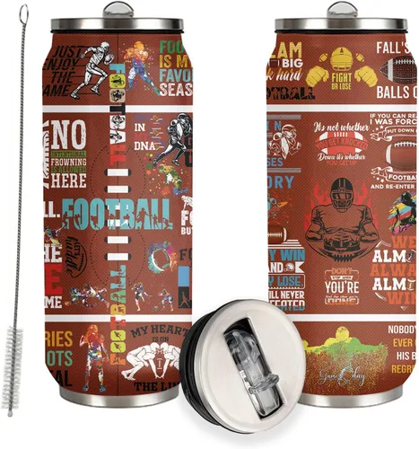 Taza de viaje de fútbol con tapa, regalos para amantes del fútbol, vaso de acero inoxidable al vacío, taza de café, regalos para mujeres y hombres,
