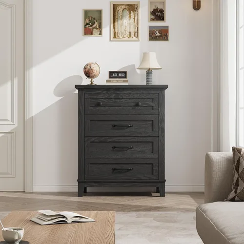 Miniatura 3 de GarveeHome Cómoda de 4 cajones verticales de 34.8 pulgadas de alto con gran almacenamiento, cómoda de madera independiente para dormitorio, sala