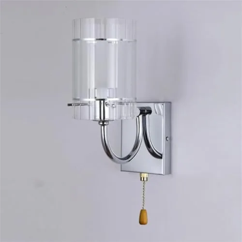 Miniatura 7 de Aplique de pared LED con interruptor de cadena de cristal transparente, cromado, lámpara cilíndrica moderna de mediados de siglo, lámpara cableada