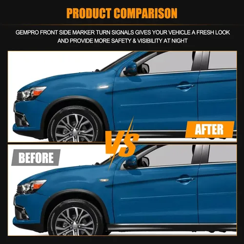 Miniatura 6 de Gempro Luces de Señal de Giro y Marca Lateral Secuencial de LED Blanco para Mitsubishi Lancer EVO X Mirage G4 Outlander Sport Lente Ahumado, 2 Piezas