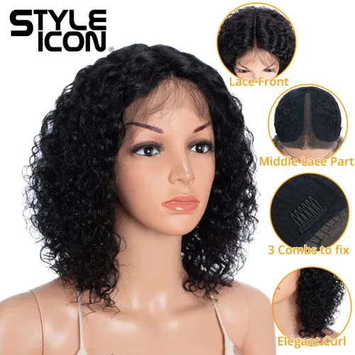 Miniatura 2 de Style Icon Pelucas de cabello humano, pelucas cortas y rizadas afro, pelucas afro esponjosas con parte en T, onda profunda, prearrancadas HD, encaje