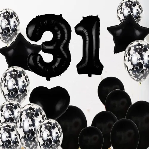 Miniatura 5 de Decoraciones de cumpleaños número 31, suministros de fiesta, globos negros del número 31, globos de aluminio de Mylar 31, decoración de globos