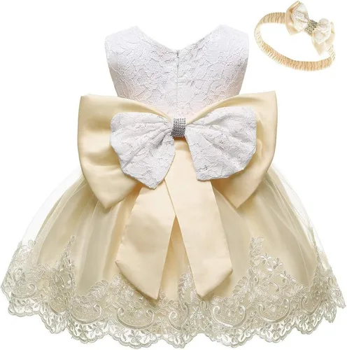 Miniatura 2 de Vestido de encaje y diadema formal con nudo de princesa y lazo para niñas para niñas y Pascua amarillo 0-3 meses
