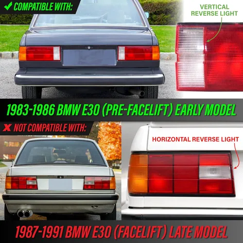 Miniatura 2 de USR Pre Face 84-86 E30 EURO OE Style Lente Clara Esmerilada Luz Trasera Set de Lámpara Trasera (Izquierda + Derecha) Compatible con 1984-1986 BMW