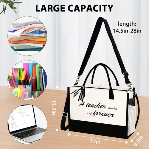 Miniatura 5 de Phrase Canvas Beach Bag,Zipper and Slide Pockets,Stylish Canvas BagShoulder Strap and Bottom Support, Office Handbag