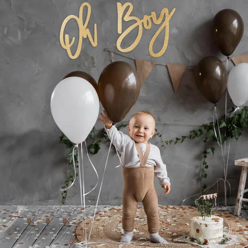 Miniatura 3 de OH BOY Letrero de madera dorado para baby shower y decoración de revelación de género, telón de fondo ligero para decoración de pared para fotos