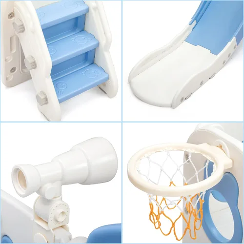 Miniatura 4 de NYEEKOY Juego de tobogán y escalador 8 en 1 para niños pequeños, parque infantil con escaleras, túnel, telescopio, almacenamiento, aro de baloncesto