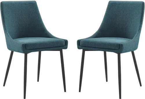 Miniatura 10 de Modway Vizconde - Sillas de comedor laterales tapizadas de tela en color negro y azul - Juego de 2