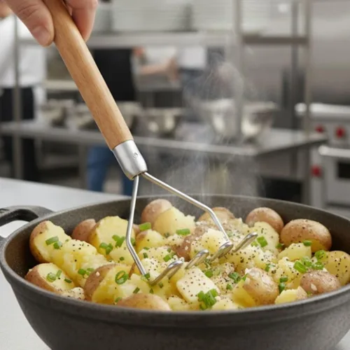 Miniatura 3 de Soro Essentials - Triturador de patatas cuadrado de 18" cromado con mango de madera- Herramienta de cocina para verduras, bayas, frutas, aguacates