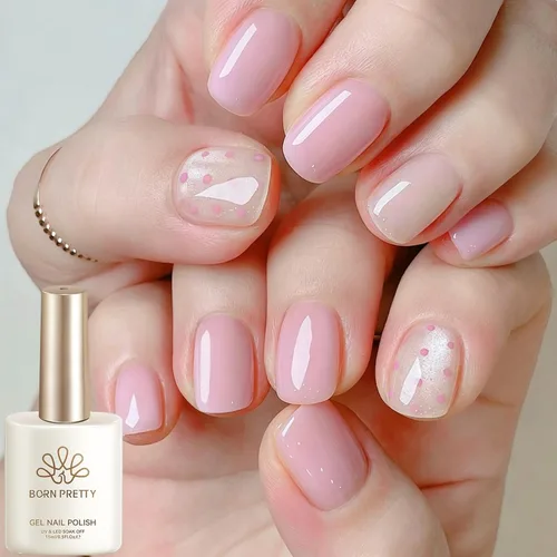 Born Pretty Jelly Baby Pink - Esmalte de uñas de gel rosa claro, suave, transparente, neutro, translúcido, color natural, esmalte de gel UV para
