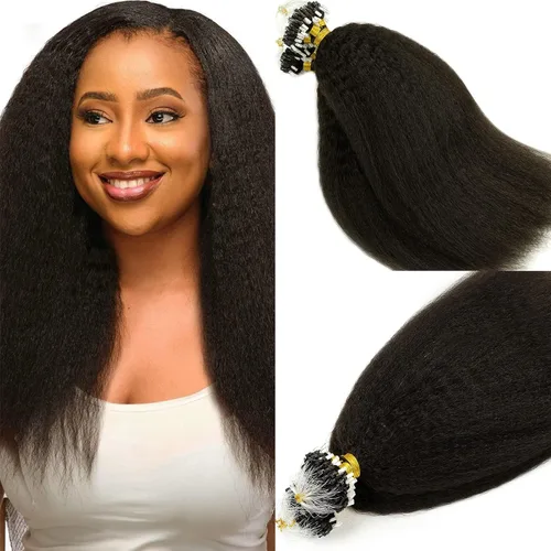 Miniatura 24 de Lacer Extensiones de cabello humano con punta en I, extensiones de cabello humano rizado lacio color negro natural, 1B de 12 pulgadas, extensiones