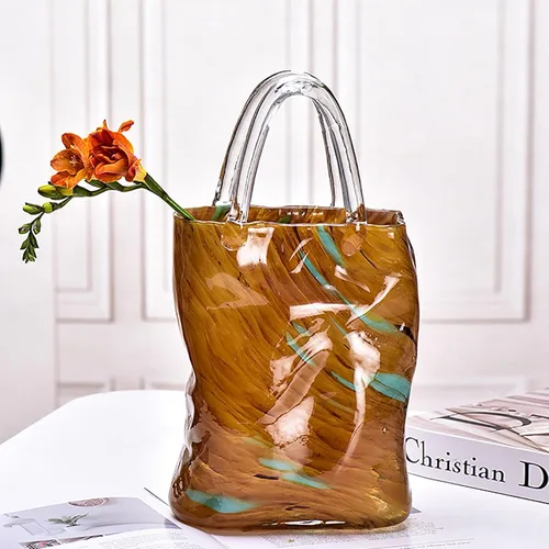 Miniatura 10 de 14.2 In Clear Handbag Flower Vase,Clear Vases For Centerpieces, Unique Decorative Vases (Handmade), Small Bag Vase For Decor For Home Centerpieces