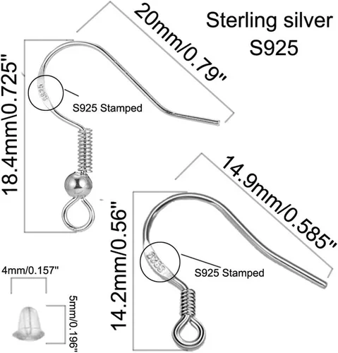 Miniatura 4 de Ganchos de plata de ley S925 para aretes, 8 unidades/4 pares hipoalergénicos, chapados en oro de 18 quilates, ganchos de pescado para fabricación