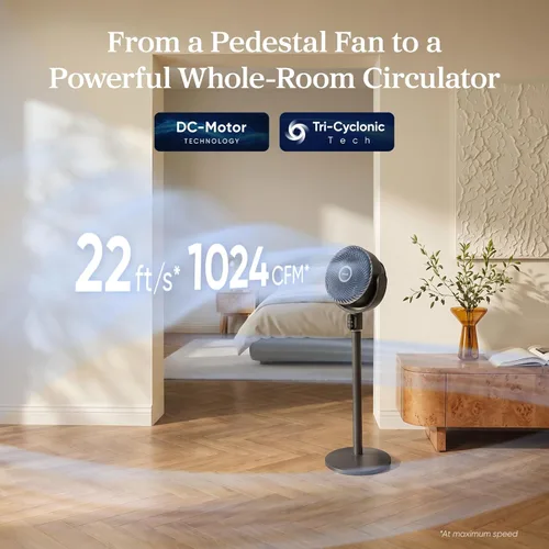 Miniatura 2 de LEVOIT Standing Fan for Bedroom, 90° Oscillating Pedestal Fan, 18dB Quiet for Sleep, 1024 CFM Airflow, Smart Floor Fan with Dust Cover, 5 Speeds 3