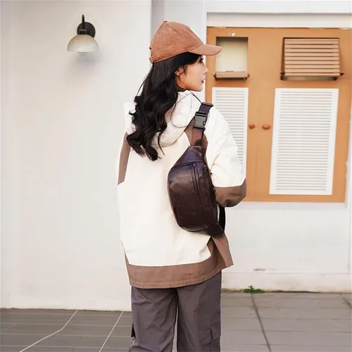 Miniatura 31 de Ausion Riñonera de cuero para hombres y mujeres, cangurera para senderismo, correr, viajes, múltiples bolsillos - Riñonera con cremalleras Marrón