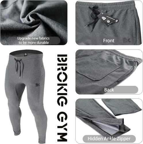 Miniatura 6 de Brokig - Pantalones deportivos con cremallera para hombre pantalones casuales para entrenamiento y gimnasia cómodos pantalones de chándal ajustados
