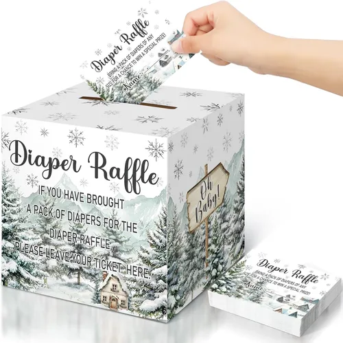 Miniatura 38 de Teling 51 boletos para rifas de pañales con caja de tarjetas, decoración de baby shower, caja de soporte para baby shower, para fiesta de rifas