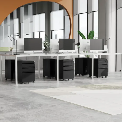 Miniatura 2 de MIIIKO - Archivador de metal con 3 cajones con ruedas, archivador móvil para debajo del escritorio de oficina en el hogar, archivadores totalmente