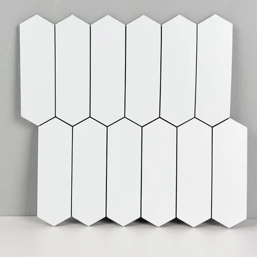 Miniatura 10 de Azulejo negro para salpicaduras de piquete, aspecto de cerámica, largo hexágono autoadhesivo para pared de cocina y baño, paquete de 6
