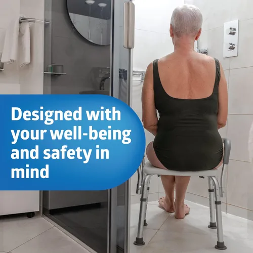 Miniatura 2 de Medline Silla de ducha para ancianos, adultos y discapacitados, capacidad de 350 libras, asiento de ducha resistente con brazos acolchados y Gris