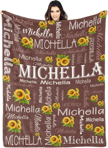 Miniatura 22 de Manta personalizada con nombre, manta personalizada con nombre, mantas personalizadas con texto, mantas de girasol, regalo personalizado para el día