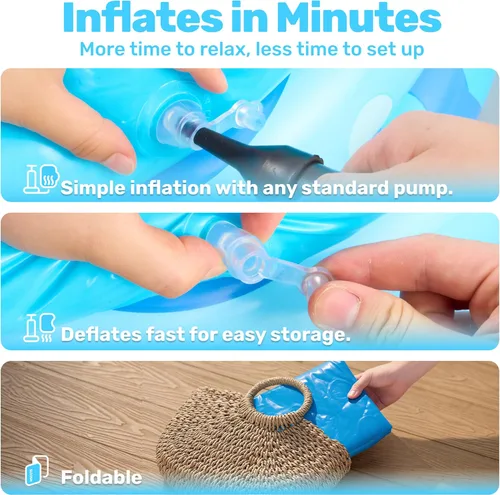 Miniatura 4 de Sloosh Piscina inflable para niños, piscina inflable de 34 x 10 pulgadas, 3 anillos azules para bebés, hoyo de juego para perros