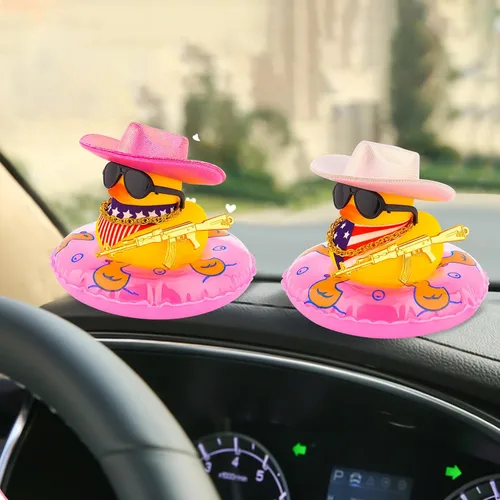 Miniatura 7 de wonuu Decoración de fiesta de pato de goma para automóvil, sombrero de vaquero espacial con purpurina brillante, accesorios para tablero