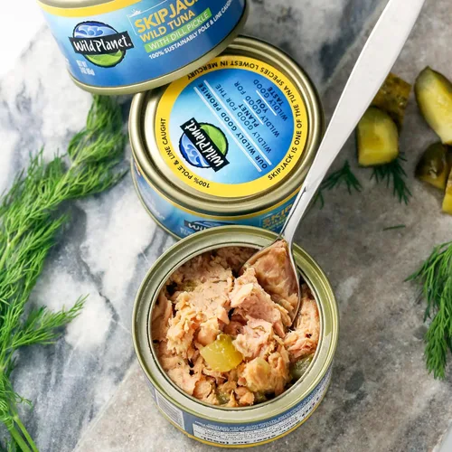 Miniatura 5 de Wild Planet Atún salvaje con pescado enlatado de eneldo y pepinillo, atún enlatado, capturado de forma sostenible, paquete de 12 unidades de 3 onzas