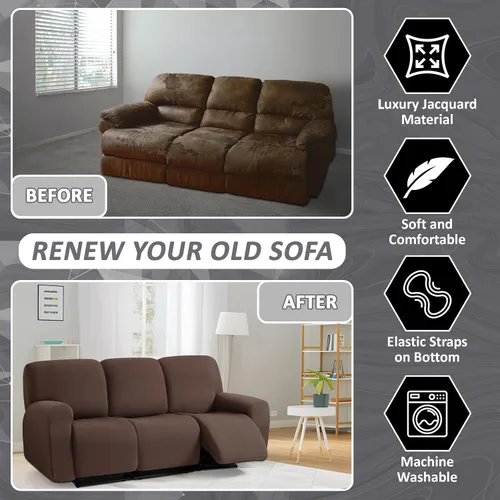 Miniatura 4 de ULTICOR - Juego de 8 fundas para sofá reclinable de jacquard, fundas elásticas para sofá reclinable para 3 cojines, fundas gruesas, suaves y Gris