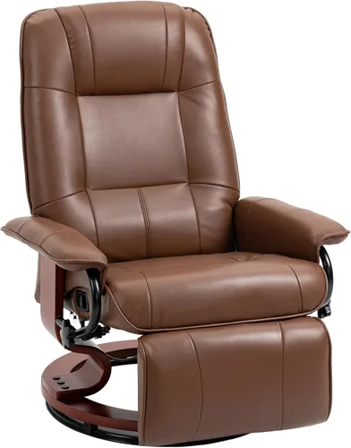 HOMCOM Sillón reclinable manual de piel sintética, silla de salón ajustable con reposapiés, apoyabrazos y base de madera envuelta para sala de Marrón