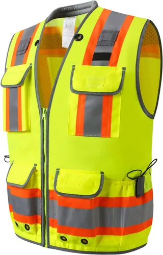 Miniatura 10 de Surveyor Safety Vest Reflective for Men,Class 2 Heavy Duty Safety Vests Reflective with Pockets and Zipper Naranja Sv55 (servicio pesado)