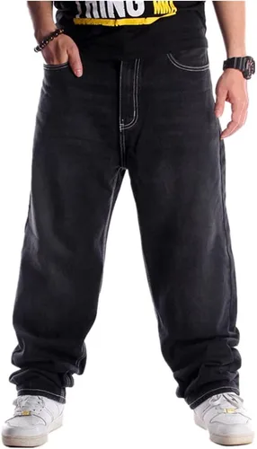 BUYDUAL Pantalones de mezclilla holgados Y2k para hombre, ajuste holgado, estilo hip hop, vintage, holgados, pantalones de mezclilla de moda para
